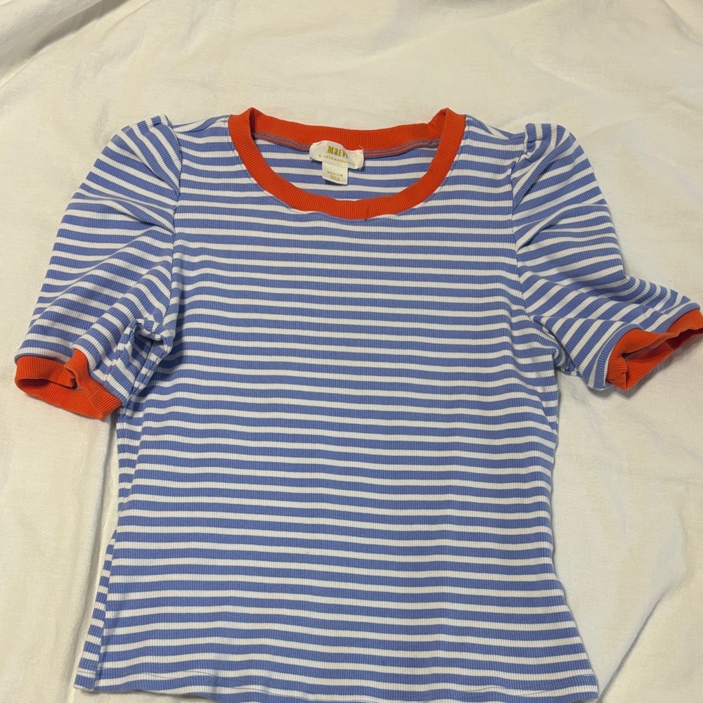 Anthropologie Blue and Red Striped Short Sleeve Tee - size Medium